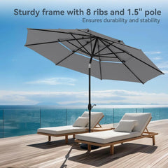 10ft Patio Umbrellas, Outdoor 3 Tier Vented Large Market Table Umbrella with 8 Sturdy Ribs and 1.5" Umbrellla Pole