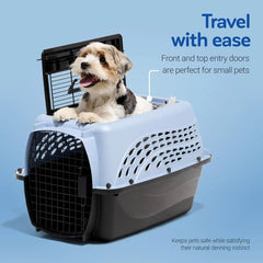 Cat Carriers, Two-Door Plastic Pet Kennel, Top & Front Loading, Made in USA, 24", Blue  pets