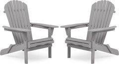 Wooden folding Adirondack chairs set of 2, pre-assembled wooden recliners with backrest outdoor patio garden lawn backyard