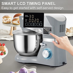 SucceBuy 5.5/7LElectric Stand Mixer with 6Speeds LCD Screen Timing Food Mixer Cream Egg Whisk Whip Dough Kneader With Steel Bowl