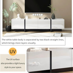 Rectangle Design TV Stand for Television Up to 80", Unique Style Console Table, Storage Cabinet with High Gloss UV Surface