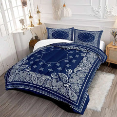 7-Day Delivery Western Boho Comforter Set 3pcs Paisley Geometric Line Bandana 1 Quilt Comforter 2 Pillowcases (Without Core)