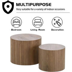 Walnut Nesting Coffee Table Set – 2-Piece Round Wooden Tables for Living Room & Small Spaces