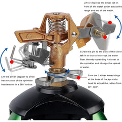Impact Sprinkler Head on Tripod Base, Heavy Duty Lawn Sprinkler, 360 Degree Large Area Irrigation, Brass Sprinkler Nozzle
