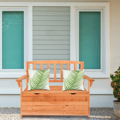 Outdoor Storage Bench, Large Wood Deck Box With Seating, Weatherproof Outdoor Bench with Storage Loveseat