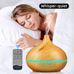 550ml Aroma Diffuser with Remote Control Wood Grain Timer, Cool Mist Humidifier for Large Room with 6 Oil Set