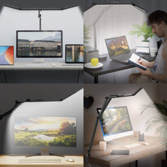 Led Desk Lamp with Clamp, Architect Desk Lamp for Home Office with Atmosphere Lighting, 24W Ultra Bright Auto Dimming Desk Light