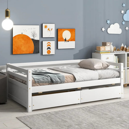 Twin Daybed with 2 Storage Drawers, Wooden Twin Size Daybed Frame, Dual-Use Daybed Sofa Kids Bed for Living Room,Children Room