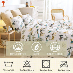 Twin Duvet Cover Kids 100% Cotton Butterfly White for Cute Bedding Set 3Pcs Ultra Soft Breathable Patterned Cartoon Comforter