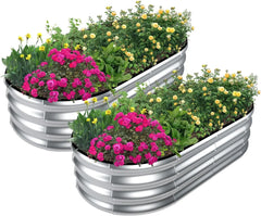 Galvanized Raised Garden Bed Outdoor, 2 Pcs 4x2x1ft Oval Metal Planter Box for Planting Plants Vegetables, Brown