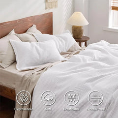 Cotton Duvet Cover King - 100% Cotton Waffle Weave Coconut White Duvet Cover King Size, GentleSoft™ and Breathable Bedding Set