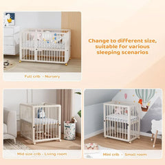 8-in-1 Convertible Crib with 2" Mattress, Convert from Bassinet, Mid Crib to Full Size Crib, Height Adjustable