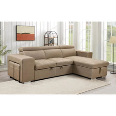 Microfiber Sectional Sleeper Sofa with Pull-Out Bed, Adjustable Headrests & Storage