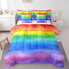 Rainbow Bed in a Bag Queen Comforter Set 7 Piece,Watercolor Stripes Bedding Sets Gradient Tie Dye Striped Sheet Set with Comfo