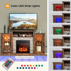 Fireplace TV Stand with LED Lights & 18” Electric Fireplace – Entertainment Center for TVs Up to 65”