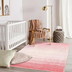 Modern Ombre Washable 4x6 Rug, Light Pink Rugs for Girls Bedroom, Soft Non-Slip Nursery Area Rug, Contemporary Non-Shed Kids
