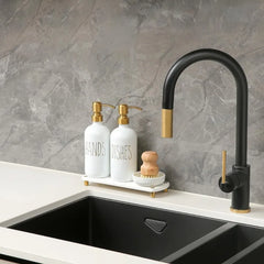 Gold Soap Dispenser Set Comes with Stainless Steel Pumps Instant Dry Tray and Dish Scrub Brush Suitable for Kitchen Decor