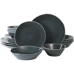Oprah's Favorite Things - Santorini Mist Double Bowl Terracotta Reactive Glaze Plates and Bowls Dinnerware Set - Amber