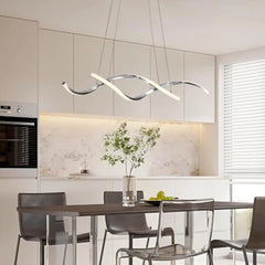 Modern Led Chandelier Dimmable Hanging Ceiling Light, Silver Pendant Light Fixture with Remote Control for Dining Room Kitchen