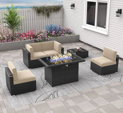 Patio Furniture Set  Fire Pit Table, Outdoor Sectional Wicker Conversation Sofa Sets  patio furniture  patio furniture set