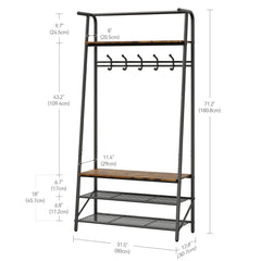 Large Coat Rack Shoe Bench, 4-in-1 Hall Trees Entryway Bench with Coat Rack & Shoe Rack, Steel Frame Storage Shelf & Hanging Bar