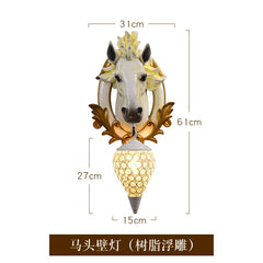 Nordic Resin Horse Head Decor Wall Sconce with Iron Nest Crystals Shade LED E27 Hanging Light Aisle Wall Lamp Entrance Lighting