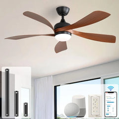 52" Smart Ceiling Fan, Indoor/Outdoor Ceiling Fans with Alexa/Google/App, 3-Color Light 6-Speed Timing Reversible DC Motor