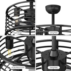 18-inch Caged Ceiling Fan with Light,Low Profile Ceiling Fan with Remote Control and Reversible Blades for Kitchen and Bedroom