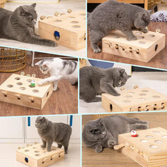 Funny Cat Hunt Puzzle Toy Wooden Maze Pet Hit Hamster Catch Bite Interactive Toys With 3/5holed Mouse Holes Cats Toy Pet Supplie