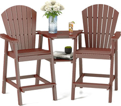 Tall Adirondack Chairs Set of 2,Recycled Poly Balcony Chair with Double Connecting Tray Patio Stools Weather Resistant