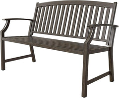 patio Farmhouse Outdoor Bench, Garden Benches with Anti-Rust Aluminum Powder Coated Frame, Faux Wood Grain Finish Frame