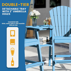 Tall Adirondack Chairs Set of 2,Recycled Poly Balcony Chair with Double Connecting Tray Patio Stools Weather Resistant