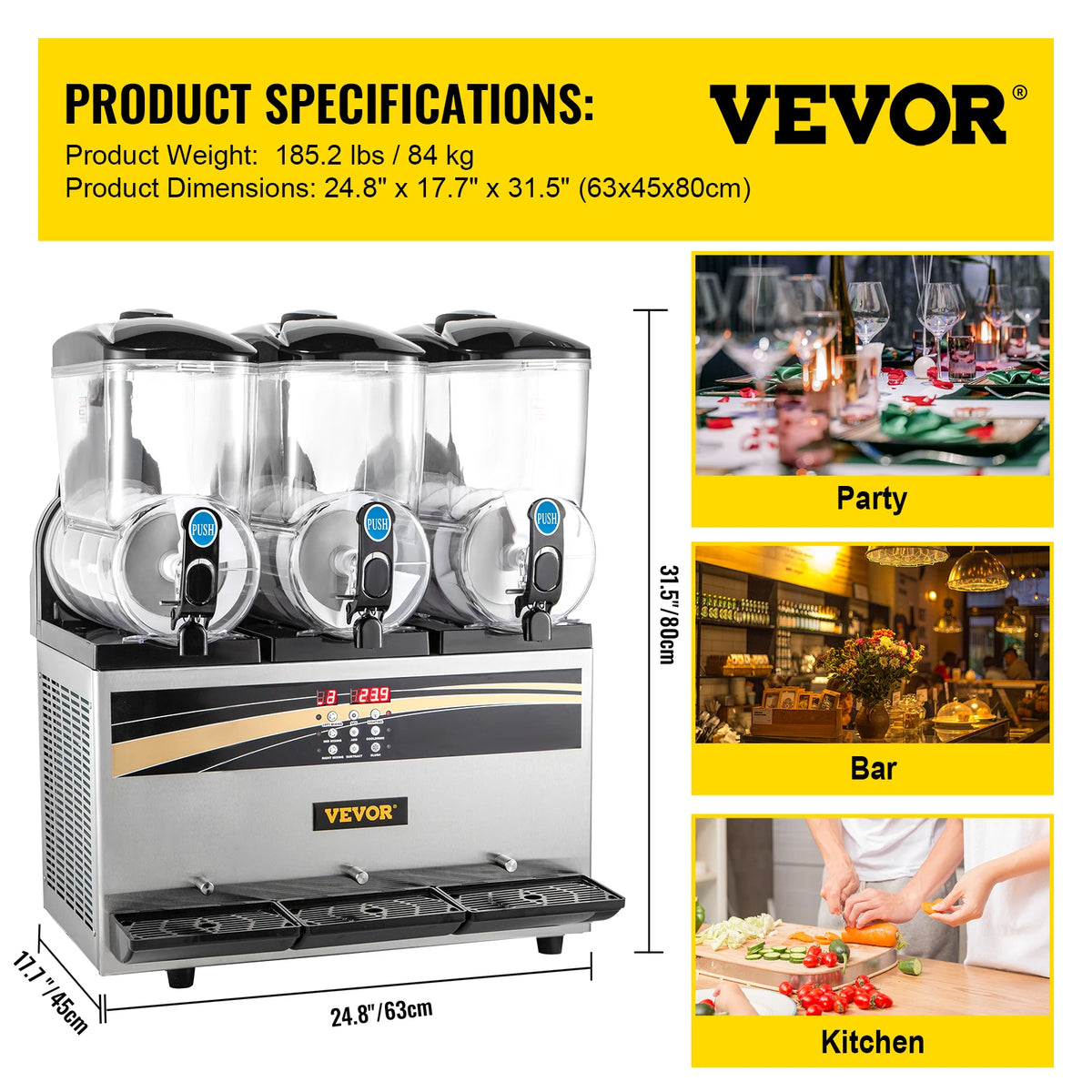 VEVOR 45L Slushy Machine Intelligent LED Control Panel Drink Dispenser Juicer Beverage Granizing Smoothie Maker for Commercial