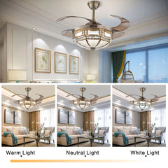 42"  Ceiling Fan with Light w/Remote Control 3 Gear Wind Flush Mount Ceiling Fan