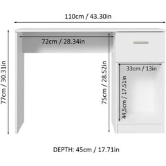 Compact Computer Desk Study Table for Small Spaces Home Office 43 Inch Student Laptop PC Writing Desks with Storage and Drawer,
