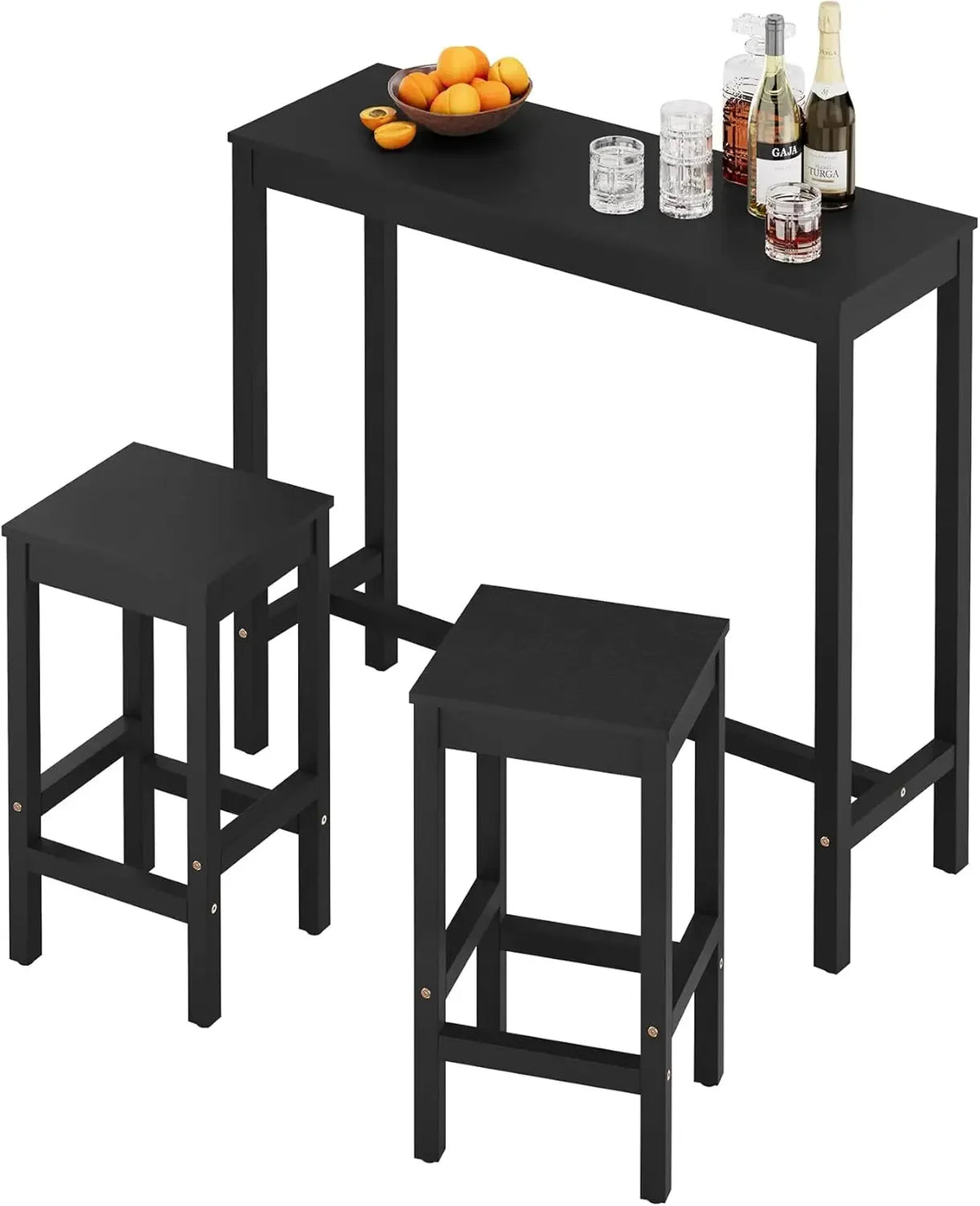 45 inch Bar Table and Chairs Set, Acacia Wood Pub Table with 2 Stools, Rectangular Counter Height Table Set for Dining Room