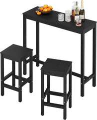 45 inch Bar Table and Chairs Set, Acacia Wood Pub Table with 2 Stools, Rectangular Counter Height Table Set for Dining Room