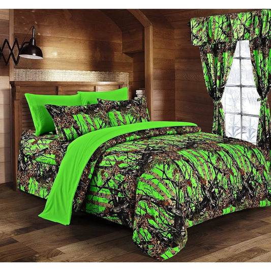 Biohazard Green Camouflage Twin 2pc Comforter Set - Premium Luxury Camo Comforter and 1 Camo Print Pillowcase Camo Bedding for