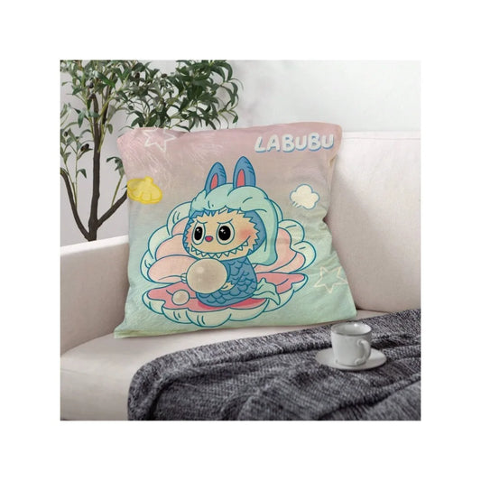 Funny Labubu Throw Pillow Cover, The Monsters Decorative Square Pillowcase Throw Cushion Case for Bedroom,Living Room,18x18 Inch