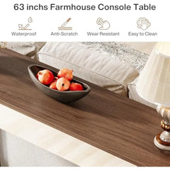 Mirrored Console Table, Farmhouse Entryway Table with Thickened Legs, 63-Inch Narrow Long Behind Couch Sofa Table