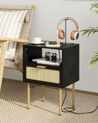 Nightstand with Charging Station, 2 Drawer Dresser for Bedroom, Small Bedside Table