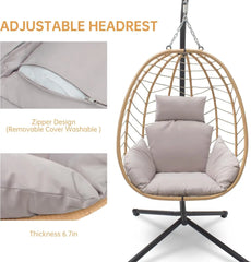 Chair with Stand Patio Hammock Swing Chair, Basket Wicker Rattan Adjustable Height