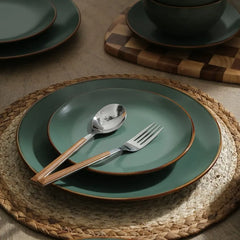 Brasa Modern Stoneware 16 Piece Dinnerware Sets, Plates and Bowls Sets, Dish Set for 4, Green