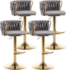 Bar Stools Set of 4, Counter Height Bar Stools with Low Back, Gold Swivel Bar Stools for Kitchen Island, Bar Pub Stools