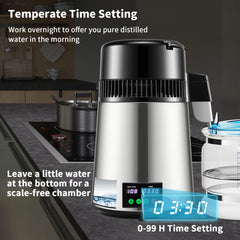 SucceBuy 4L Water Distiller Purifier Filter 1L/H Distilling Speed Dispenser Drinking Bottle Softener Touch Screen Home Appliance