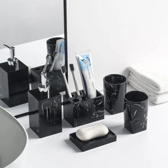 5-Piece Bathroom Counter Top Accessory Set - Dispenser for Liquid Soap or Lotion, Soap Dish, Toothbrush Holder and 2 Tumblers,
