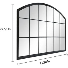 Black Grid Wall Mirror,Wide Window Pane Black Mirror,Farmhouse Arched Wall Mirror,Mantel Mirror for Fireplace/Entryway/H