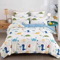 Kids Duvet Cover Set Full Size, Cotton Cartoon Car Truck Bedding Set for Boys Girls, 3 Pieces Soft Breathable White Yellow Plaid