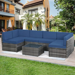7 Piece Outdoor Patio Furniture Set, PE Rattan Outdoor Grey Wicker Furniture, Outdoor Sectional Furniture Chair Set with Cushion