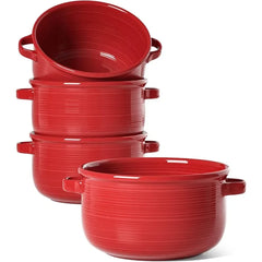 Ceramic French Onion Soup Bowls 28 Ounces for Soup, Cereal, Chilli, Beef Stew, Stackable Serving Bowls SetSet of 4, White